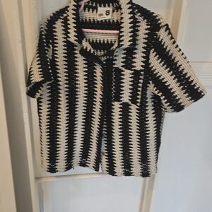 Cotton On Phoebe  Black and White Striped Short Sleeve Resort Shirt, Size 8
